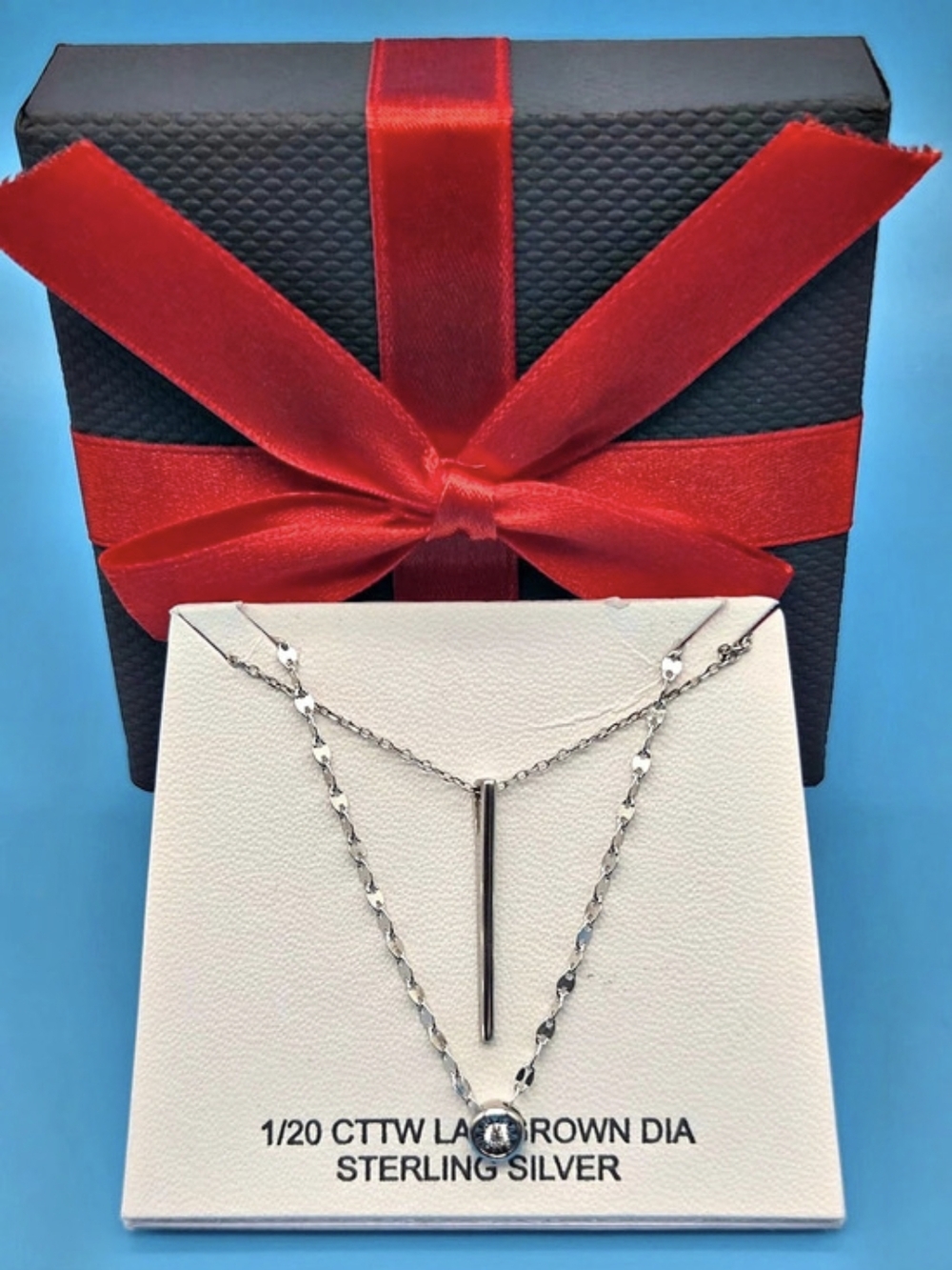 SUN 1/20 CTTW Lab Grown Diamond Sterling Silver Layered Bar Necklace
